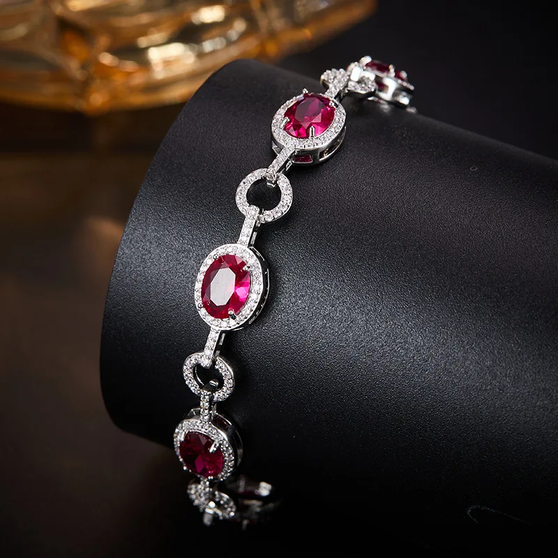 Women Oval Colorful Zircon Stitched Bracelet Chain Retro Luxury Bangle Multi Color Stone Hand Jewelry Accessory Christmas Gifts
