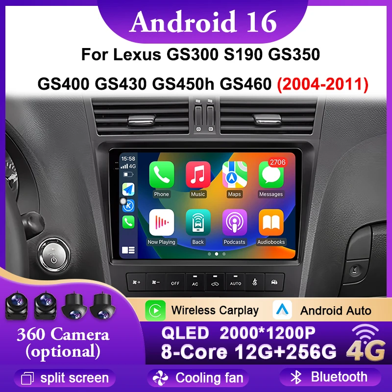 Car Radio Multimedia Player for Lexus GS300 S190 GS350 GS400 GS430 GS450h GS460 2004-2011 GPS Navigation DSP Stereo Bluetooth