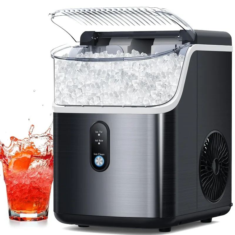 

Portable Crushed Pellet Ice Machine, Soft Pebble Ice Cubes in 6 Mins, 34Lbs/24H, Self Cleaning Ice
