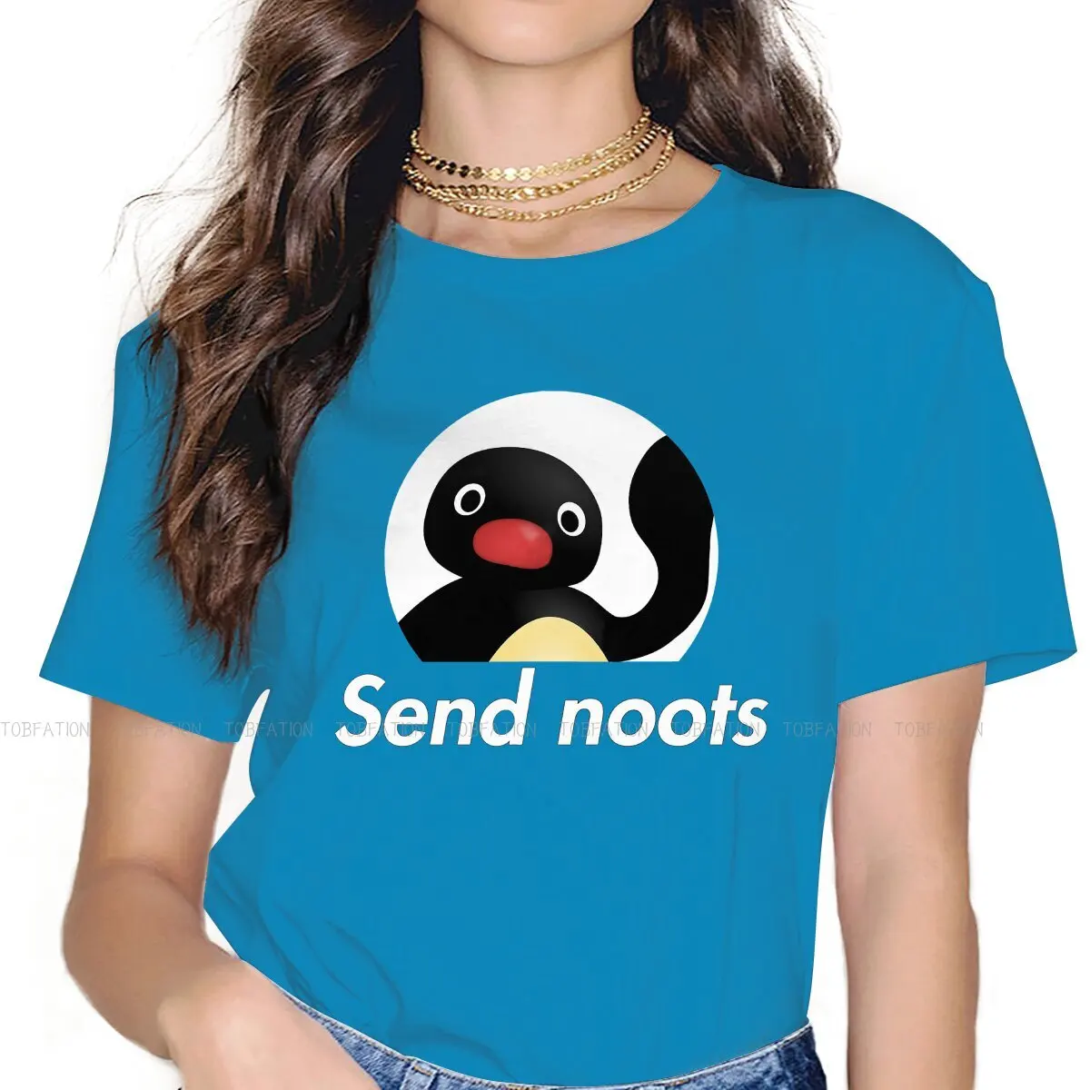 Send Noots Women Clothing Pingu Penguin Anime Graphic Female Tshirts Vintage Grunge Loose Tops Tee Kawaii Girls Streetwear