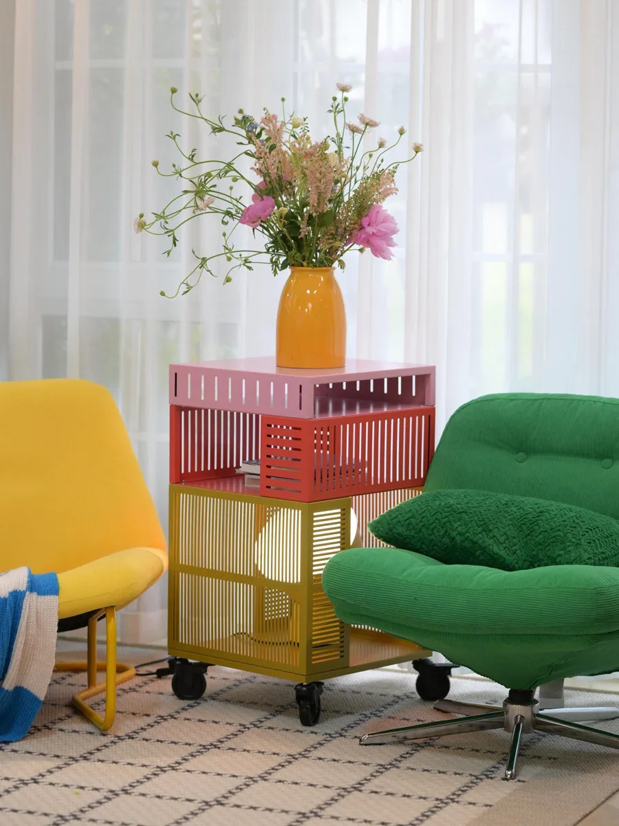 Simple color locker with casters mobile cart storage rack multi-color mobile cabinet