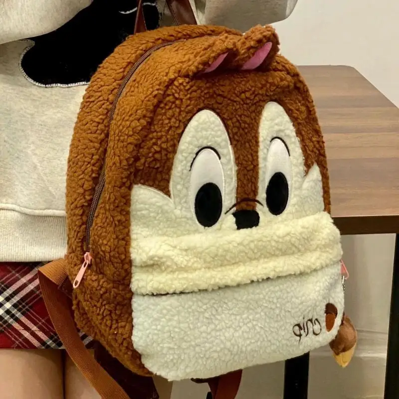 Disney Chip Dale Animation Cartoon Peripheral Plush Backpack Girl Multi-Functional School Bag Large Capacity Storage Bag Gift