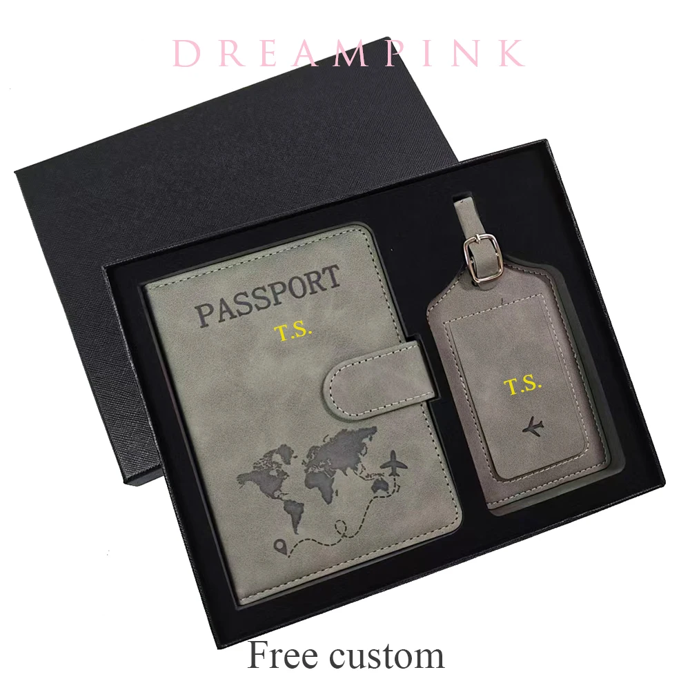 

Персонализированный держатель для паспорта и багажная бирка в подарочной коробке: модные аксессуары для путешествий, оптовая продажа, гравировка логотипа, дорожный кошелек