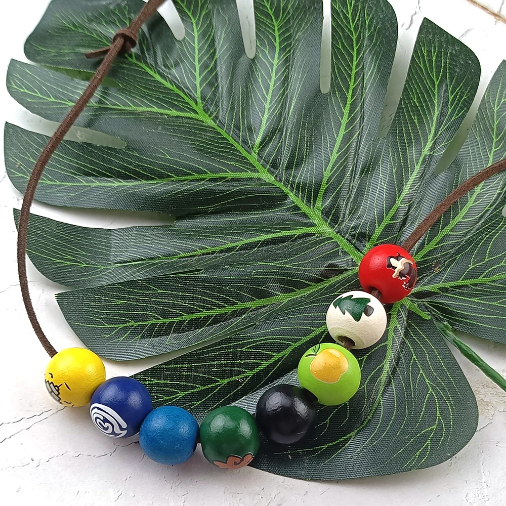 Game Outer Wilds Symbol Bead Necklace, Handmade Painted Wooden Beads Choker, Adjustable Wax Cord Cosplay Pendant Jewelry