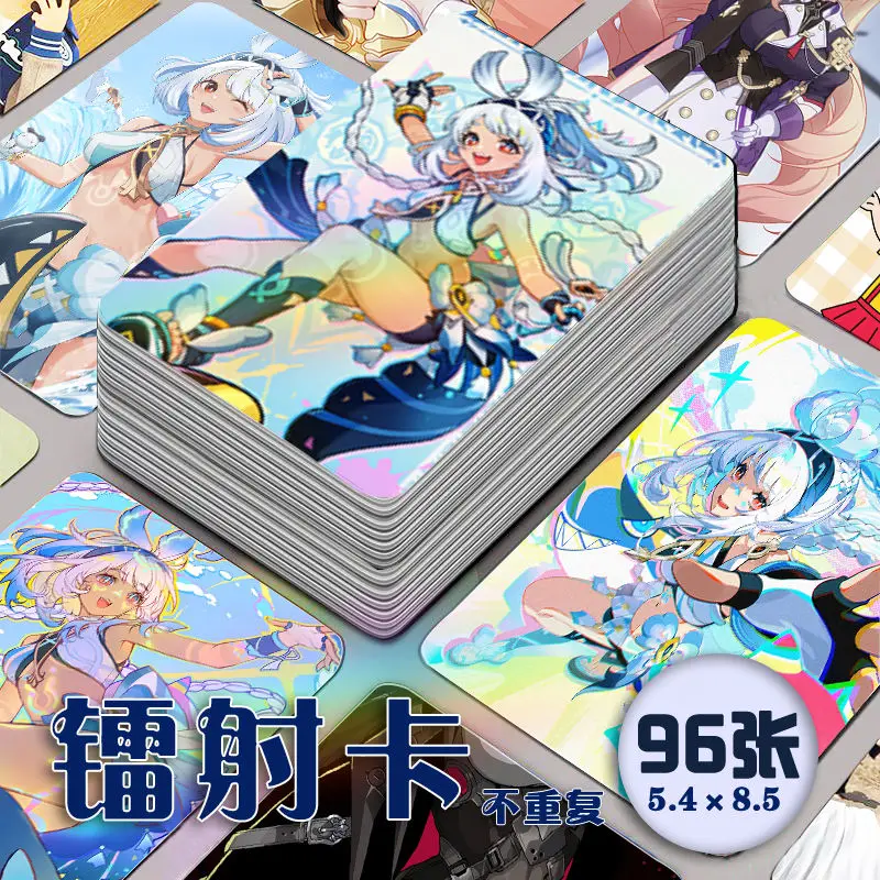 96 PCS Genshin Impact Anime Laser Card Mualani Cosplay Rounded Corners LOMO Card Christmas Gifts Girls