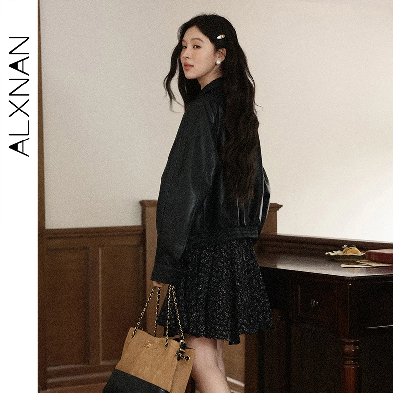 ALXNAN Black Floral Dress Women's Autumn Long Sleeve French Dress 2025 Autumn Holiday Beach Party Casual Female Clothing L57136