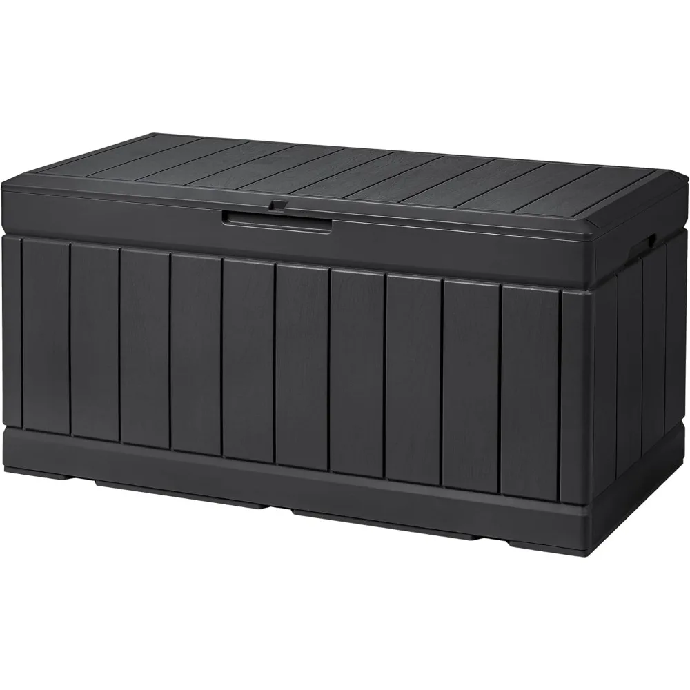 

85 Gallon Deck Box Lockable Resin Outdoor Storage Box waterproof Outdoor Container for Patio Furniture Cushions, Pillow (Black)