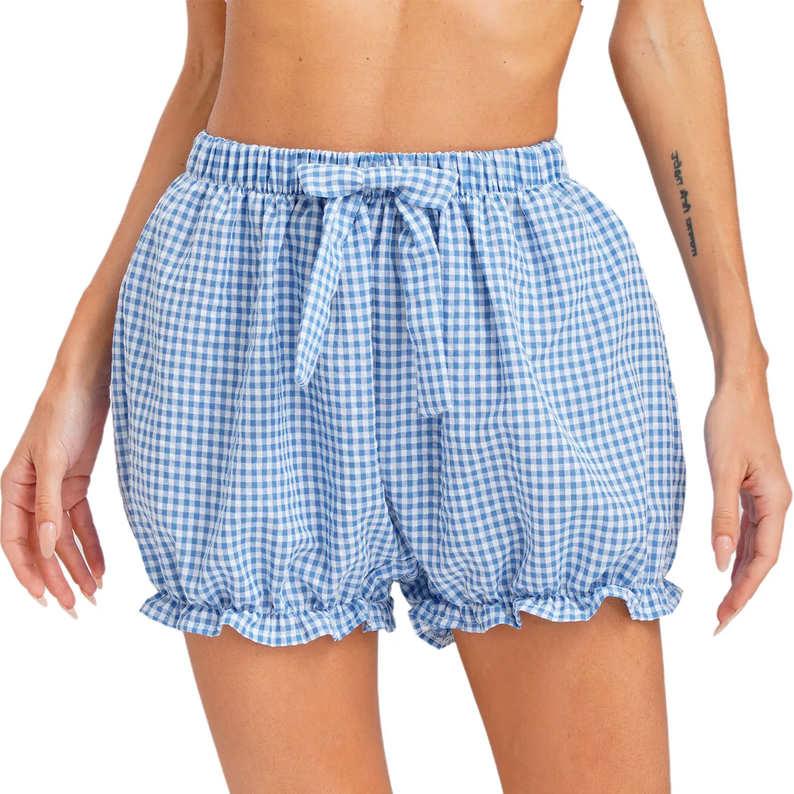 

Women Sweet Bowknot Plaid Shorts Short Pants Elastic Waistband Bottooms Homewear Loungewear Beachwear for Party Vacation Beach