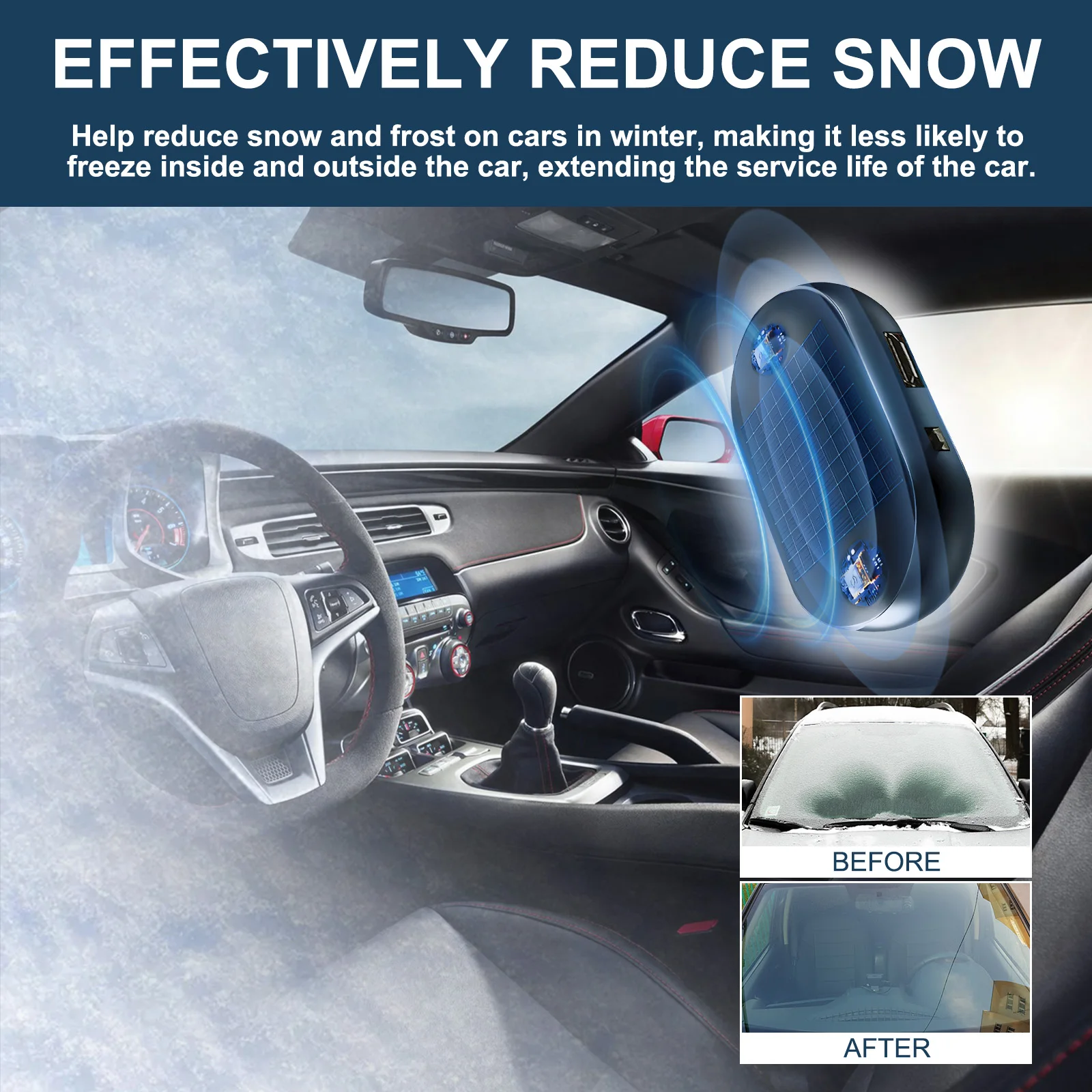 Solar Anti Ice Device for Car Windshield Rearview Mirror No More Scraping Magnetic Base Rechargeable Winter Protection Tool