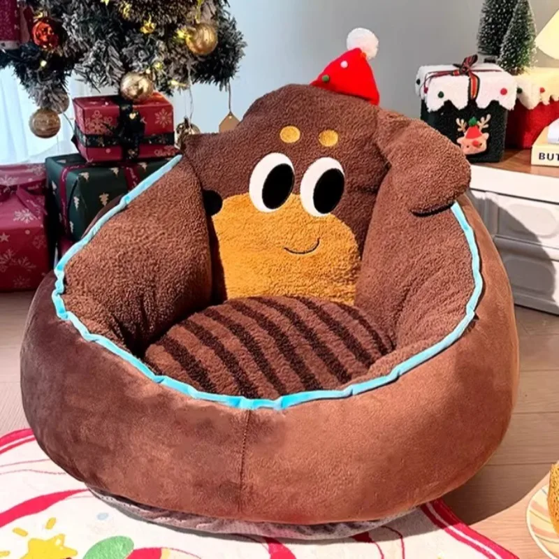 Kids Sofa Toddler Armchair Foldable Washable Removable Cover Soft Foam Seat Safe Non Slip Living Room Nursery Brown Red Yellow
