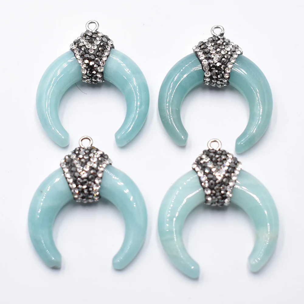 

Fashion good quality natural amazonite stone ox horn shape pendants charms for jewelry making 4pcs/lot Wholesale free shipping