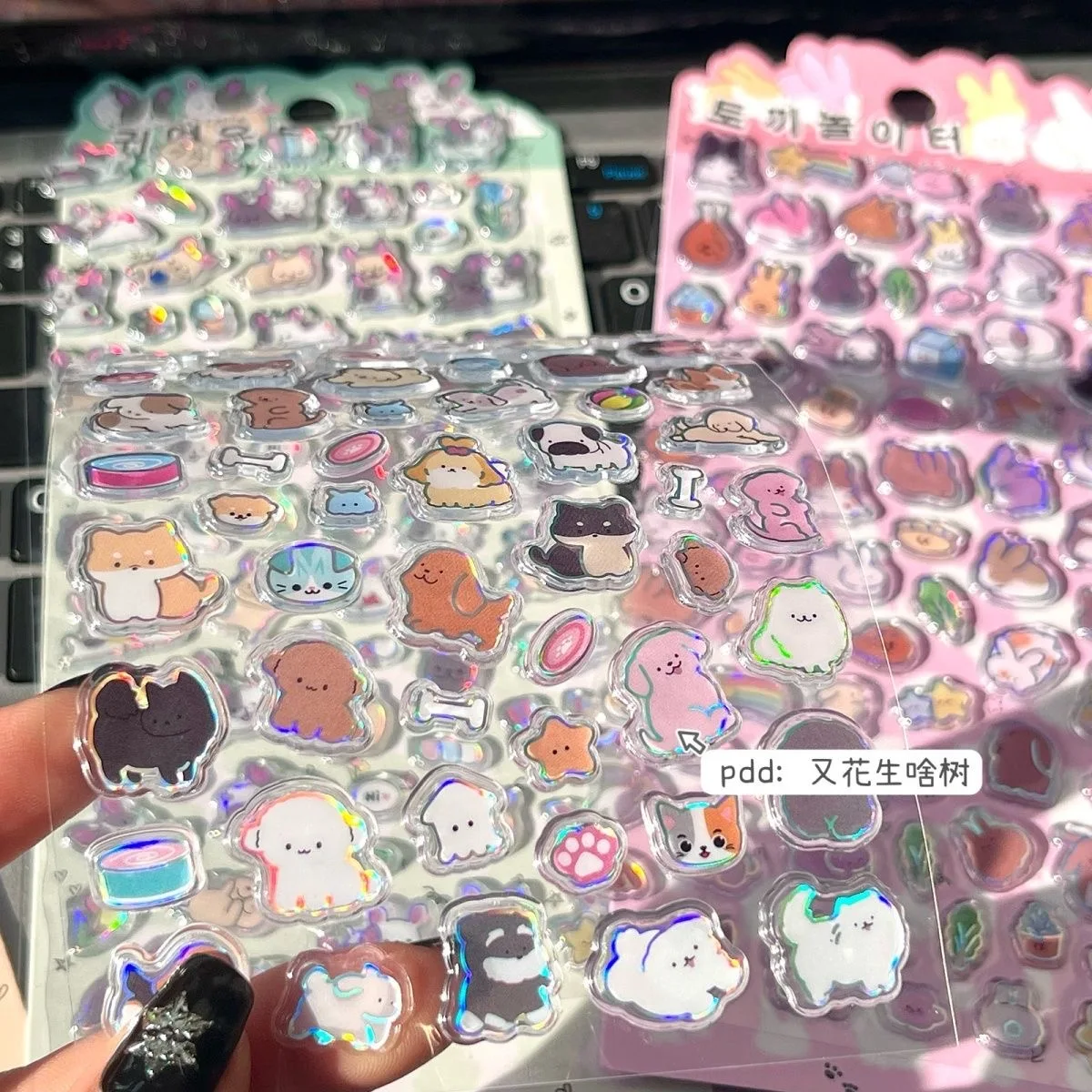4PC Mix New Cute Animal Resin Crystal Stickers Instagram-style Cat Cartoon 3D Stickers for Kids Decorative Phone CCD Decals Gift