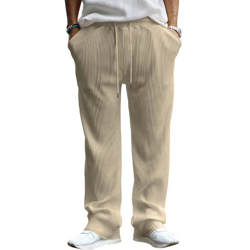 

Spring/Autumn Men's Casual Loose-Fitting Straight Pants with Vertical Stripes, Mid-Waist, Wide Leg Pants for Men