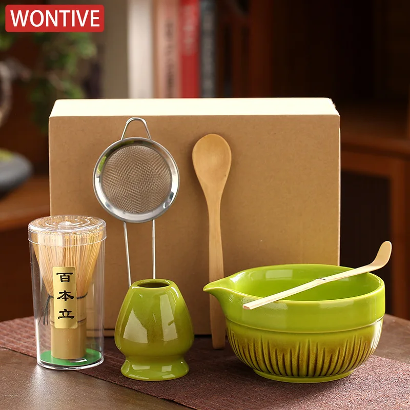 

4/6PCS Matcha Set vertical stripe Matchas Whisk Set Matcha Tea Kit Song Dynasty Tea Ceremony Accessories for Latte Matcha Lovers