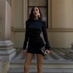 Elegant Black Women Dresses Sexy backless hip Dress Women Long Sleeve Casual Shopping Photo New Dresses Party Streetwear