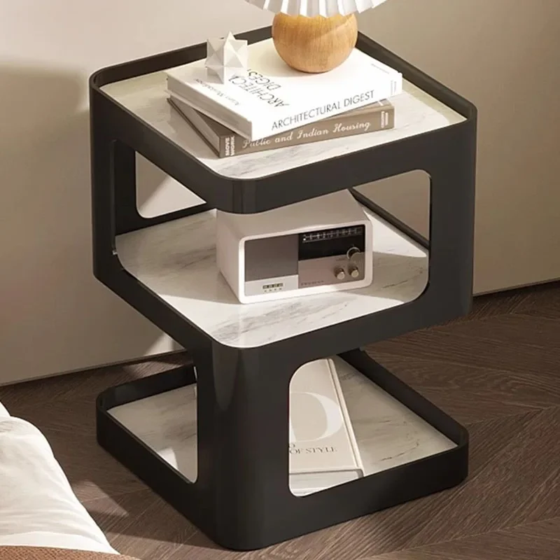 Petite Table de Nuit Ronde en Bois, Design Mignon et Étroit, Commode Blanche