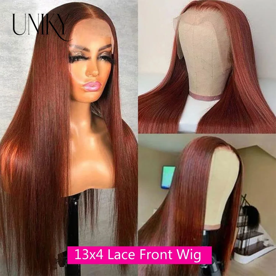 HD 200% 26 28 Inch Reddish Brown Bone Straight 13x4 Wig Human Hair Lace Front Wig Color 13x6 Lace Front Wig For Black Women