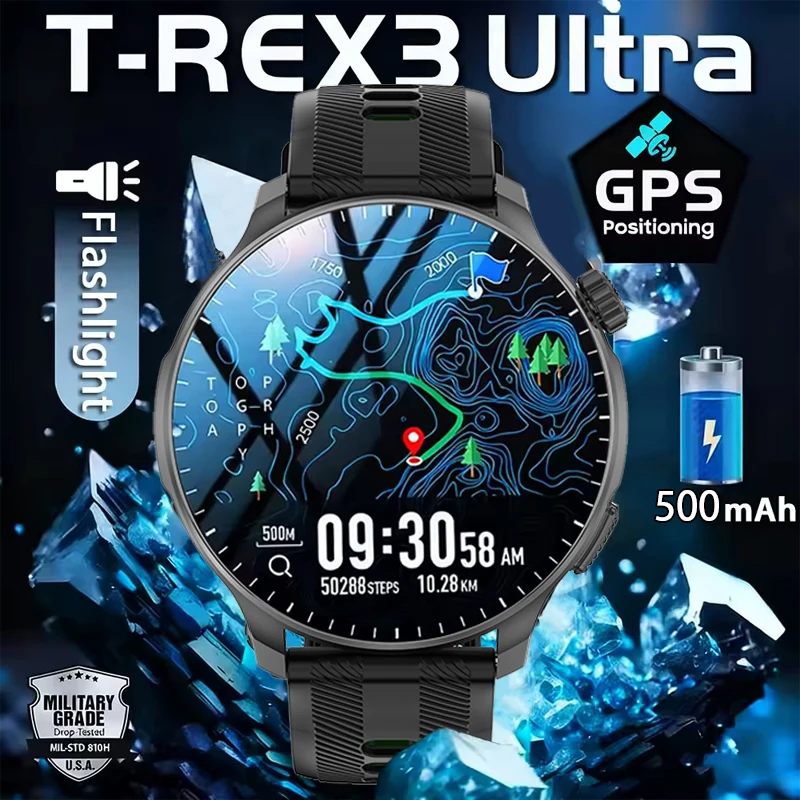 

Новые умные часы GPS T-Rex3 Ultra с аккумулятором 500 мАч, GPS-трекером, компасом, водонепроницаемостью IP69K, спортивный трекер, умные часы для активного отдыха и военных задач