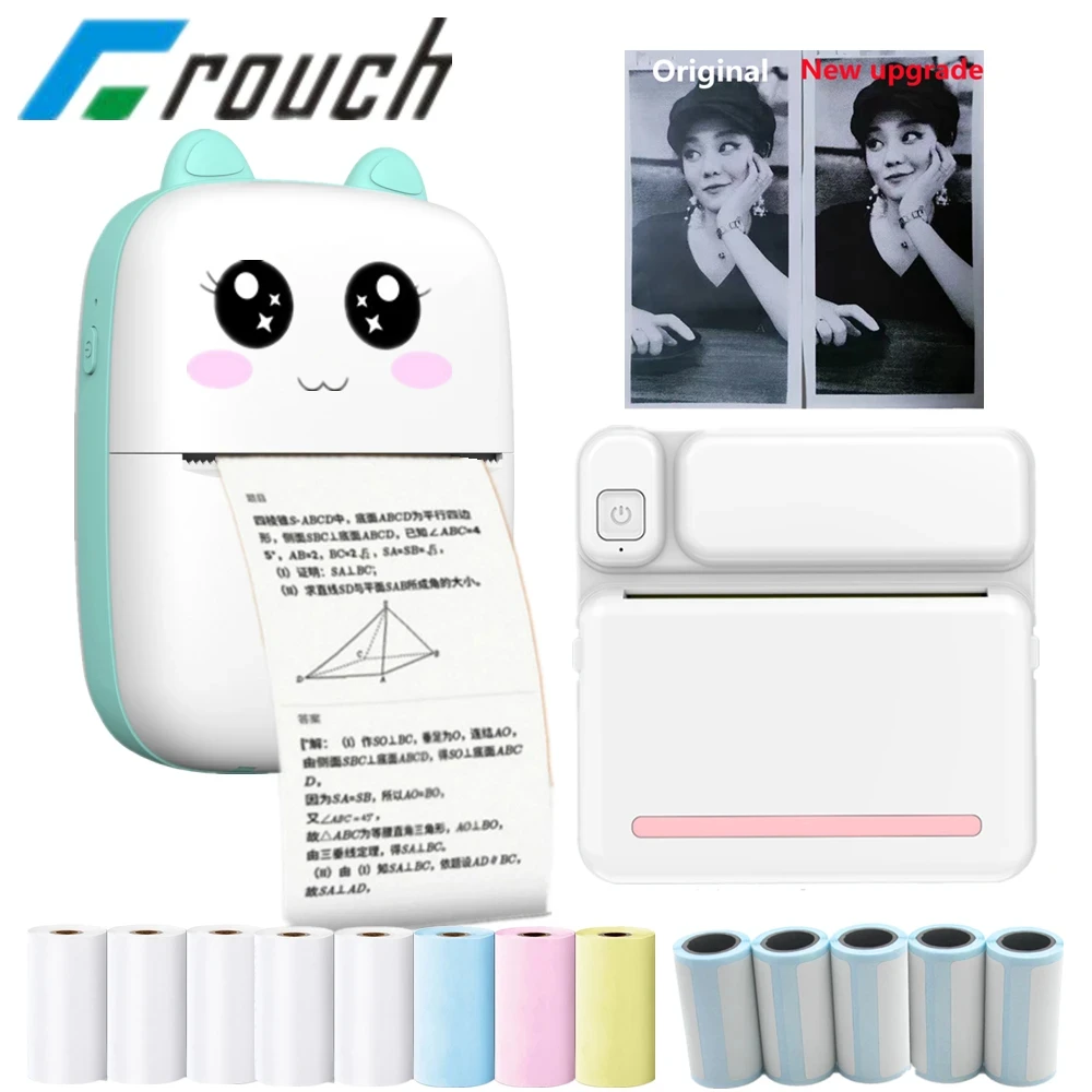 Crouch-Mini impresora térmica portátil, máquina de impresión de etiquetas adhesivas, de bolsillo, HD, sin tinta, para notas y fotos, compatible con