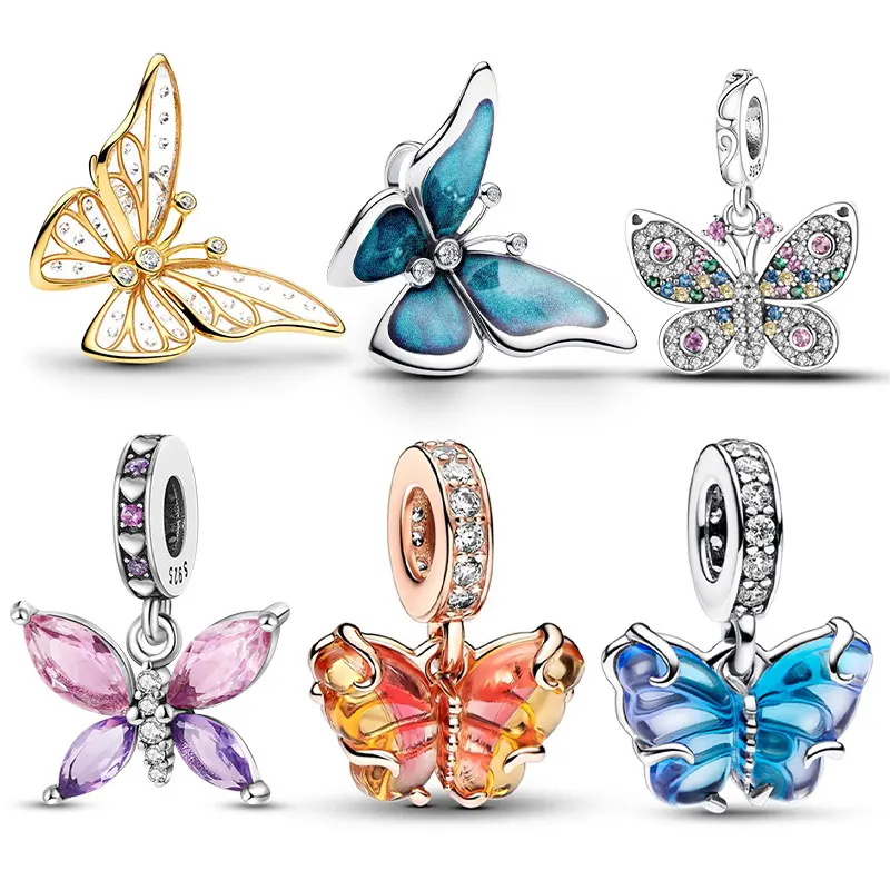Breloques en argent 925, collection papillon, perles adaptées aux bracelets et colliers originaux de 3mm, bijoux fins à faire soi-même, cadeau pour femmes, tendance
