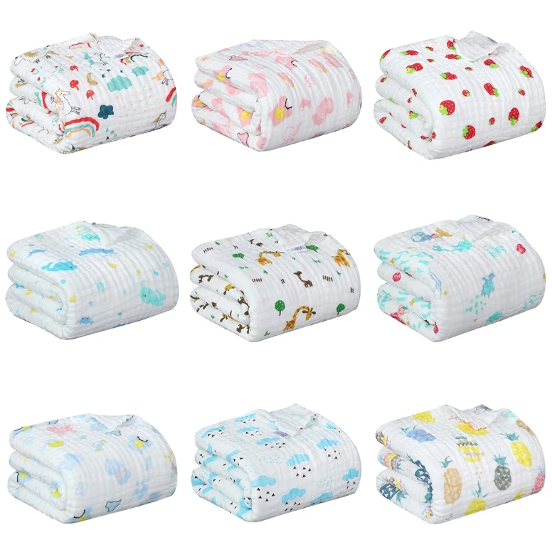 F19F 110x110cm Baby Receiving Blanket 6-Layers Cotton Swaddling Wrap Newborn Quilt Toddler Nap Blanket Infant Bedding