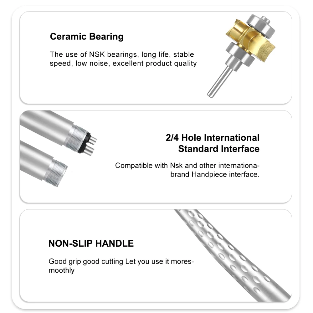 XYSZ Handpiece gigi LED kecepatan tinggi, turbin udara kepala standar Generator E bantalan keramik ujung dokter gigi semprotan Air tiga