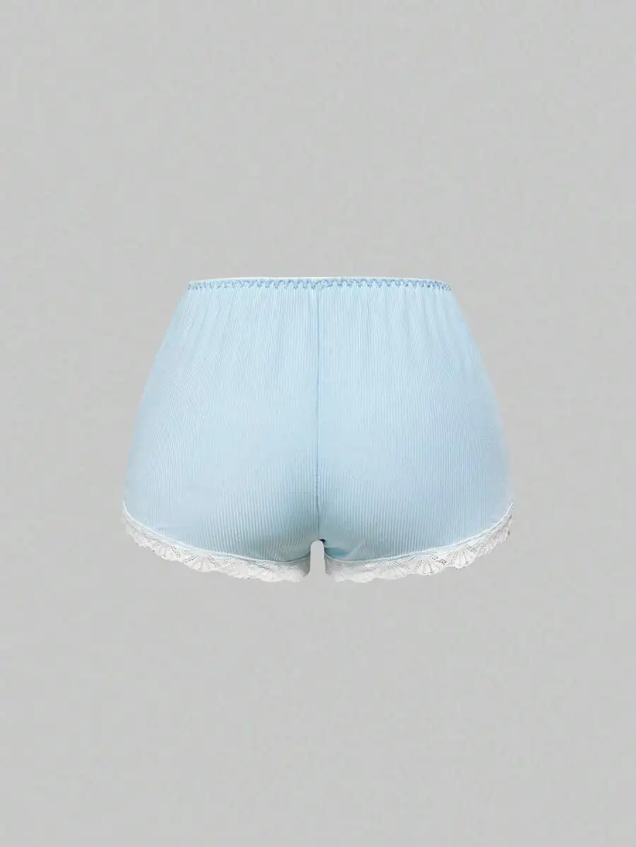 

Ribbed Lace Trimmed Lounge Shorts For Women