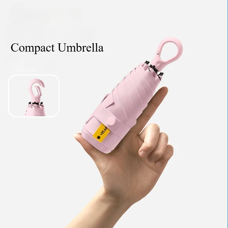 GMOX Mini Folding 5-Fold Compact Umbrella with Carabiner Ring Portable Anti UPF 50 UV  Sun-Rain Umbrella Lightweight Small