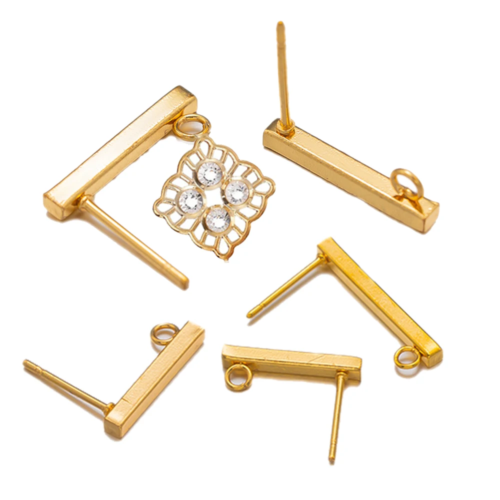 

20pcs Gold Stainless Steel Rectangle Stud Earring with Loop for DIY Dangle Earrings Jewelry Making Supplies