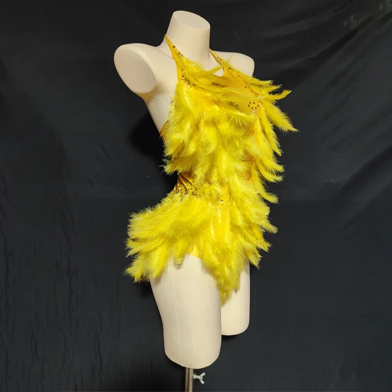 Nowy elastyczny kombinezon z piórami i dżetami dla kobiet, 3 kolory, strój drag queen, na imprezy w klubach nocnych, dla DJ-ów, DS-ów, na festiwale, kostium do tańca gogo.