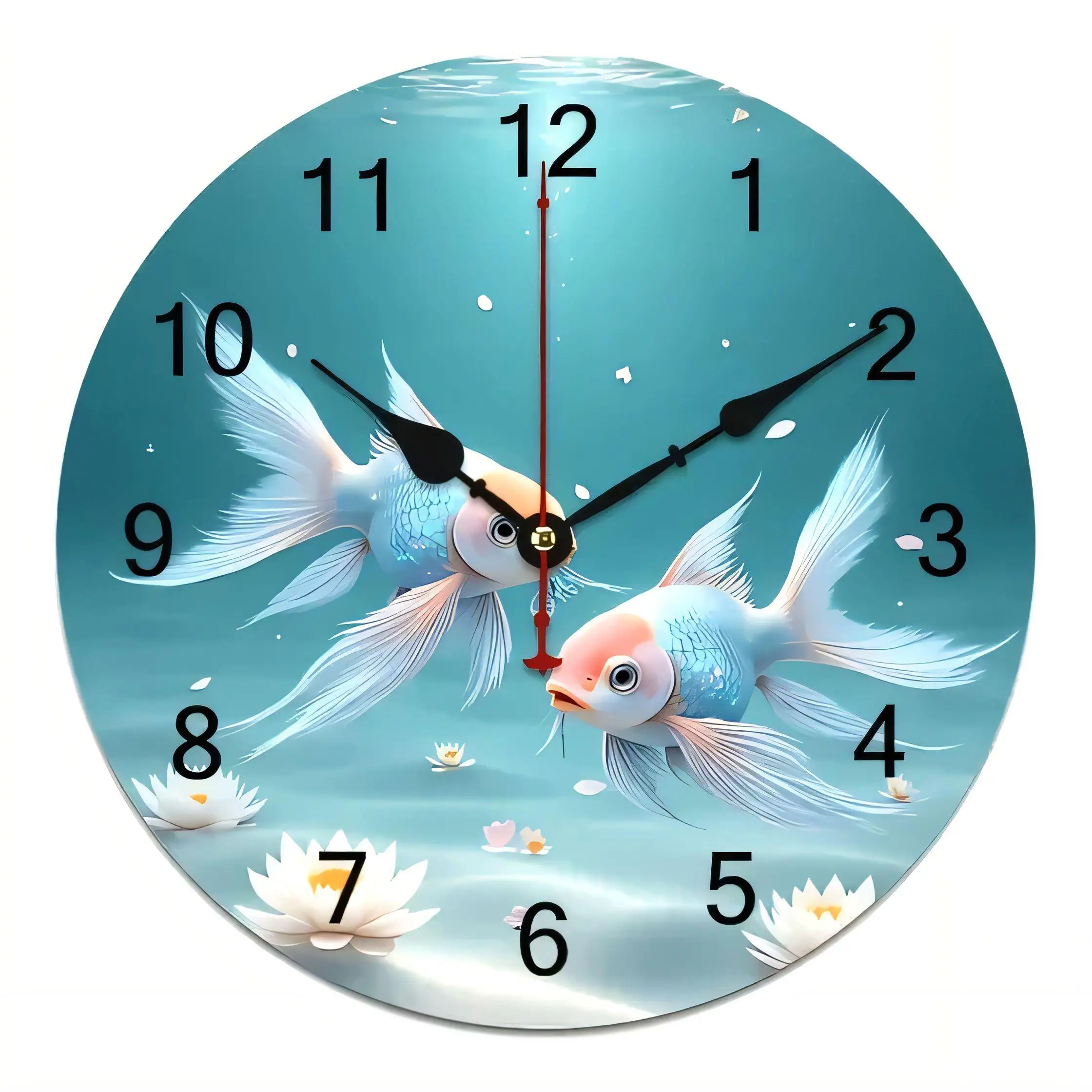 Wall Clock Underwater Goldfish Water Lilies Silent Non Ticking Battery Operated Decorative for Home Bathroom Kitchen