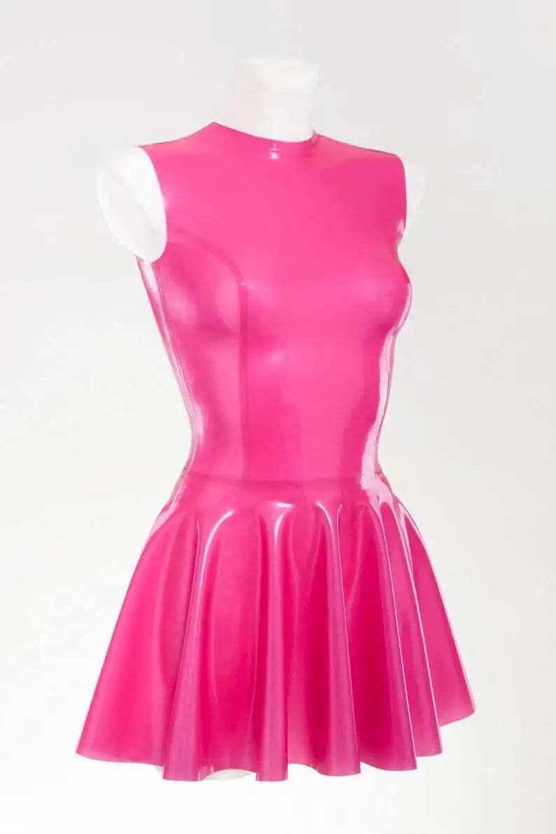 

Latex Summer Dress Pink Sexy Mini Skrit Dresses Jumpsuit Customized 0.4mm