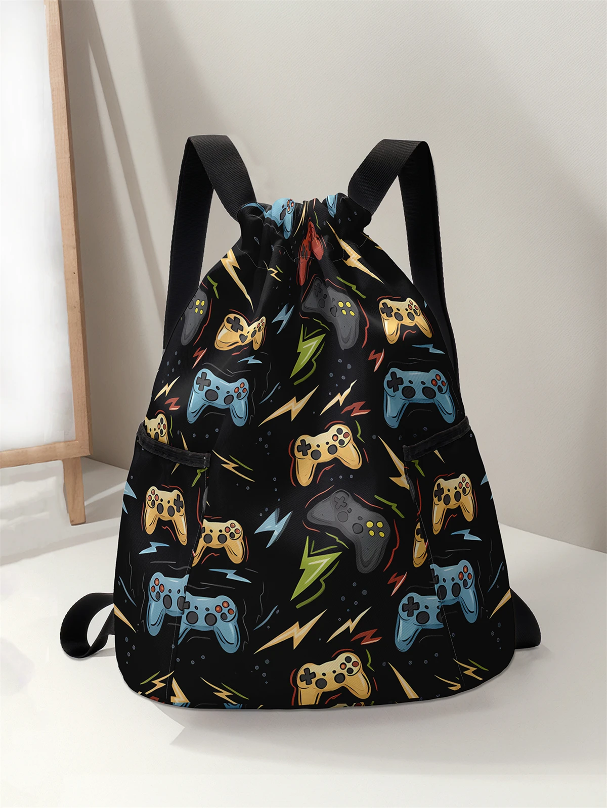 

Printed drawstring backpack - large capacity durable fitness bag, adjustable shoulder straps, sports beach backpack