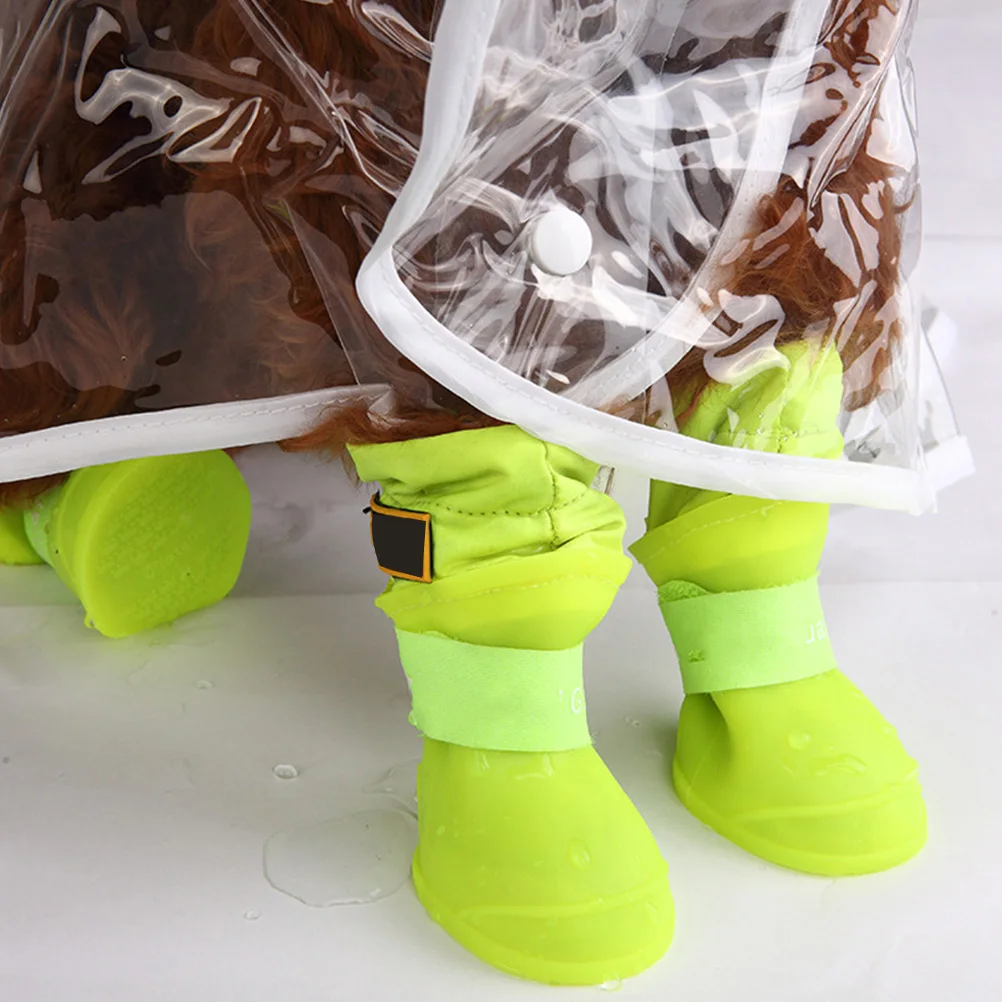 

4 Pcs Waterproof Dog Rain Boots Non-slip Outdoor Pet Shoes Silica Gel Durable Comfortable Warm Anti-slip Sole Design Easy On Off