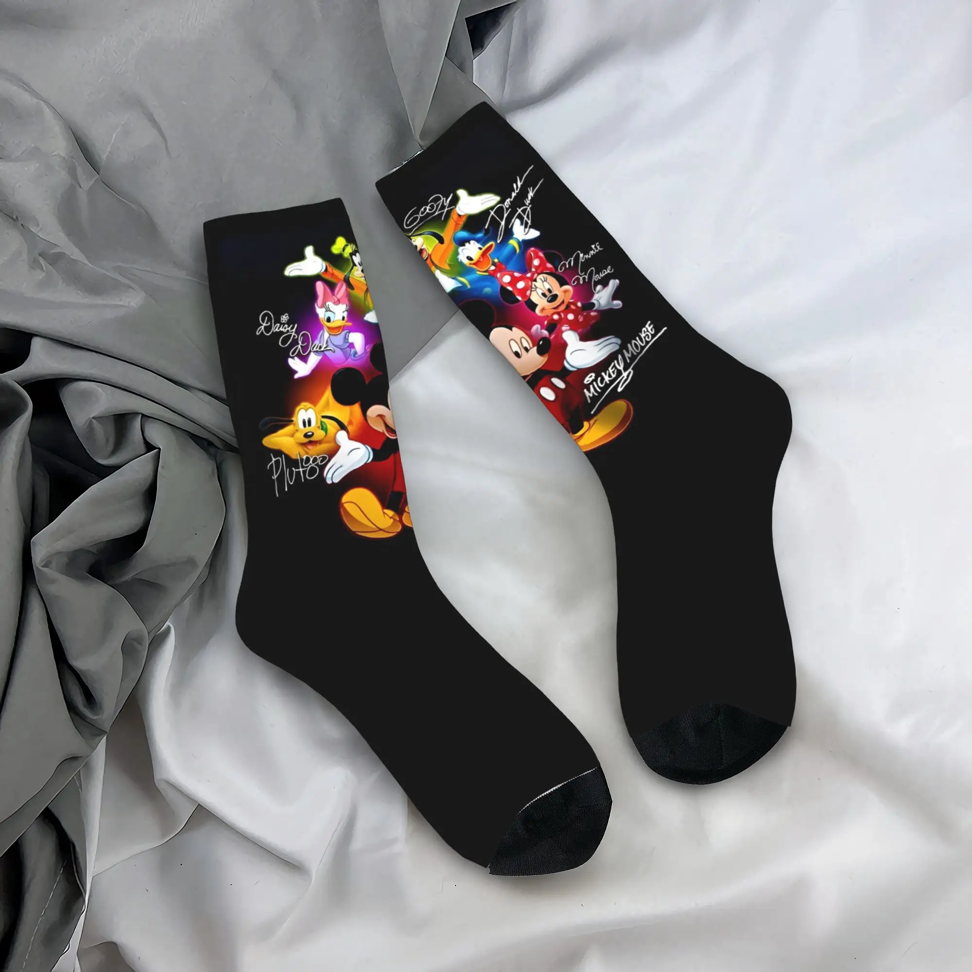 Harajuku Mickey Mouse Donald Duck Stocking Soccer Socks Minnie Goofy Goof Cartoon Polyester Crew Socks Women Men Sweat Absorbing