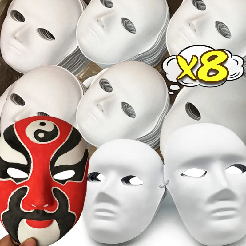 

8pcs DIY White Masks Paper Mache Full Face Halloween Cosplay Paintable Craft Half MasksParty Supplies Carnival Makeup Art Unisex