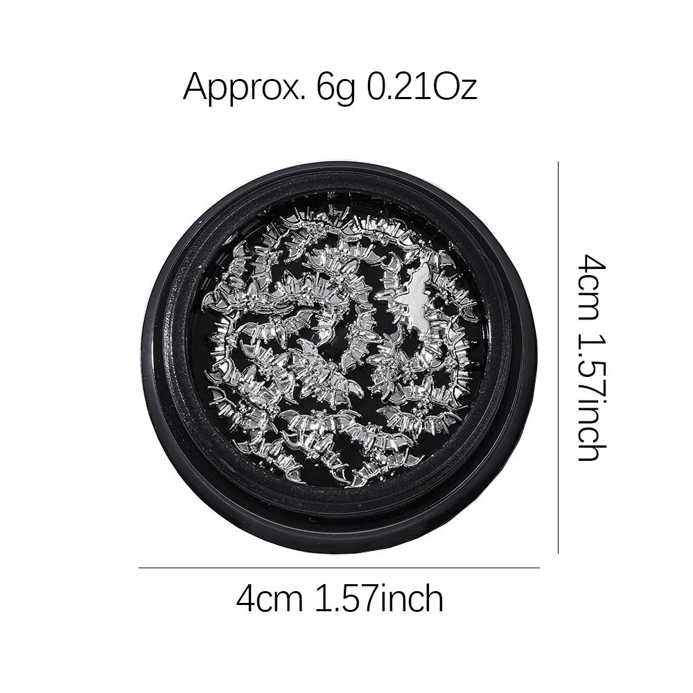1 Glas Mini Legierung Silber Fledermaus Halloween Nagelrhinestone Metall Fledermaus Französische 3D Nagelcharms Glänzende Silberne Fledermausflügel Maniküre Dekoration – Detail 1