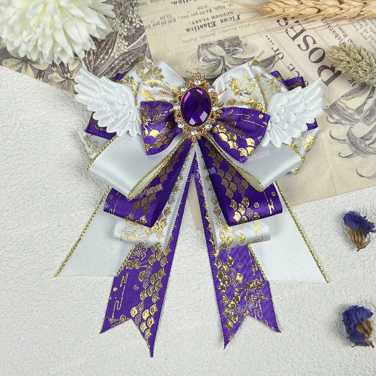 

Retro Lolita Bow Cosplay Bowtie Anime Support Stick Angel Wings Bows Shirt Rhinestone Brooch Collar Flower Pure Handmade Jewelry