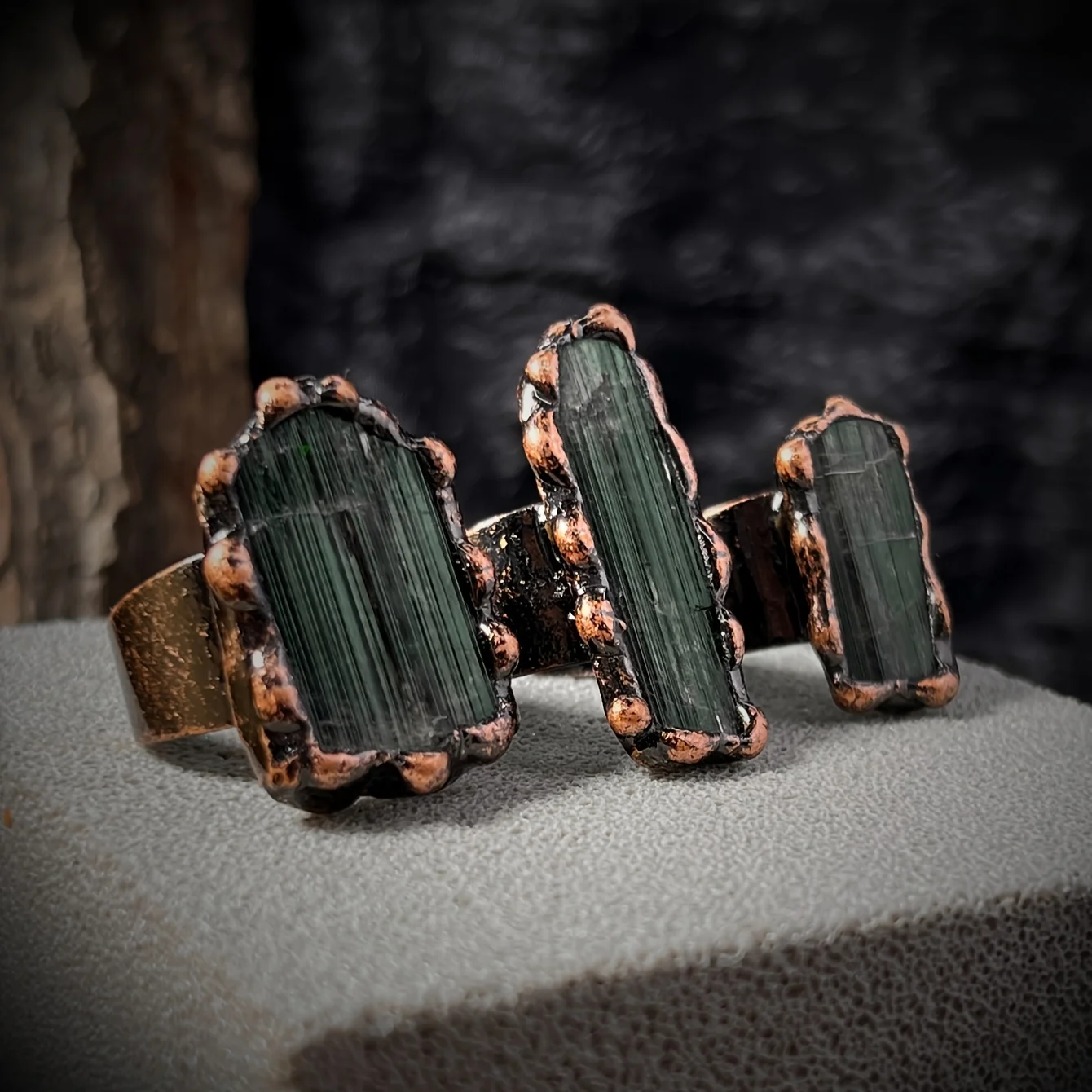 YEEVAA 1pc Vintage Cuff Ring Inlaid Dark Green Tourmaline Suitable For Men Women Match Daily Outfits Party Accessory Gift