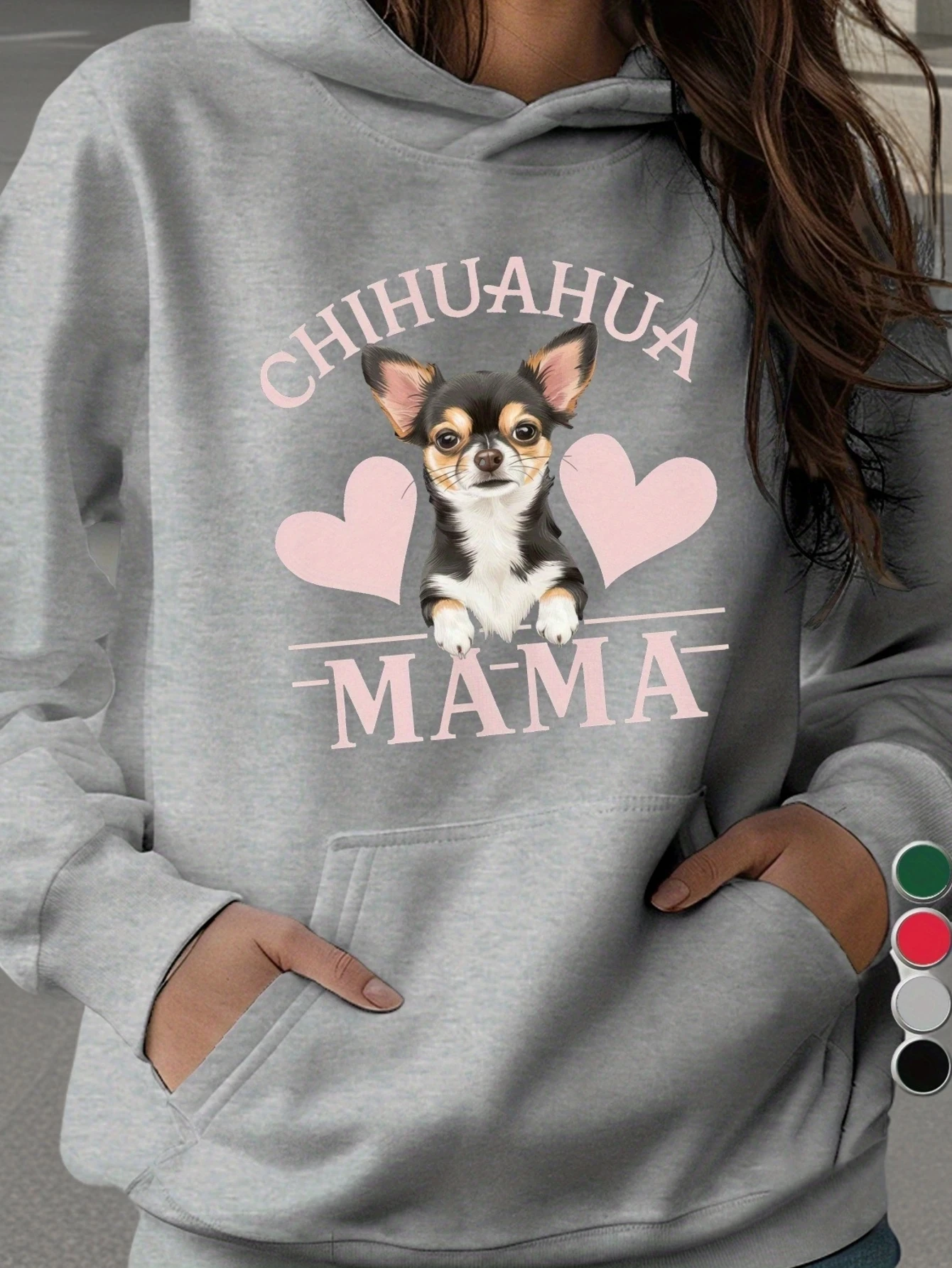 

Женская повседневная толстовка с капюшоном больших размеров CHIHUAHUA MAMA с узором, осенне-зимняя флисовая уличная одежда, свободная повседневная одежда больших размеров