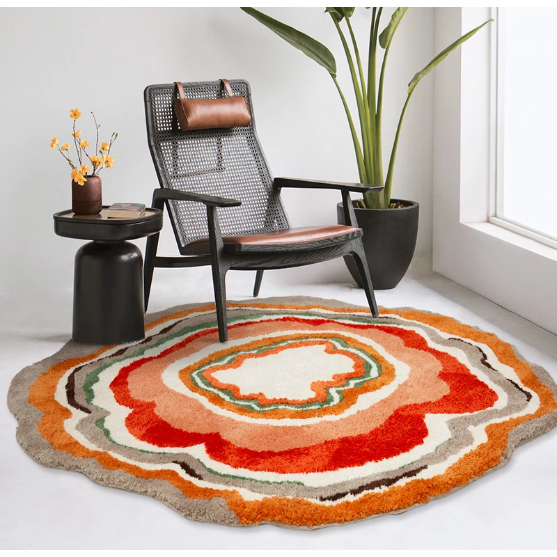 Diphylleia Vibrant Multi-Colored Area Rug Modern Luxury Handmade Abstract Carpet Unique Nordic Circular Throw Rug Chic Home Deco