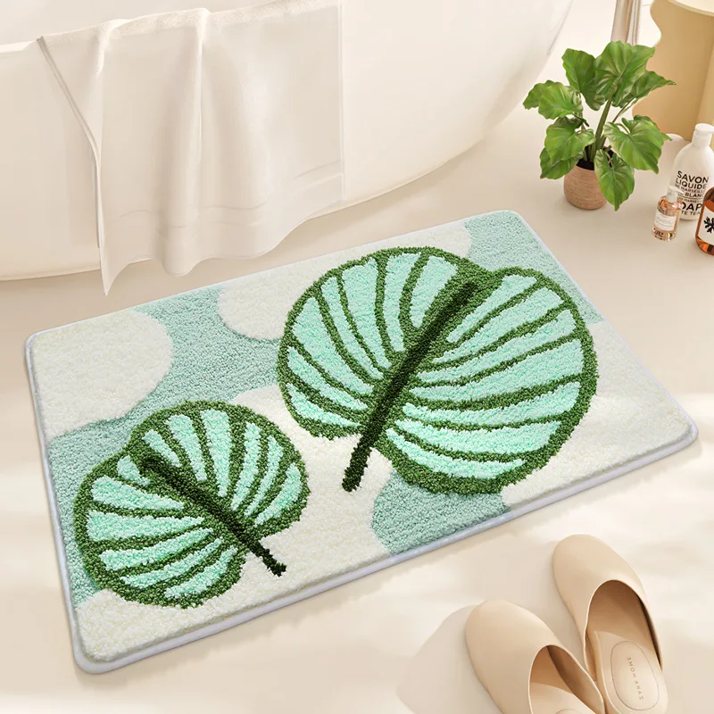 New Big Leaf Design Home Decor Thicken Floor Carpet Machine Washable Anti-Slip Bathroom Mat For Living Room Doorway Toilet