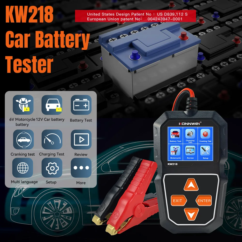 KONNWEI KW218 Car Motorcycle Battery Tester 12V 6V Battery System Analyzer 2000CCA Charging Cranking Test Tools for the Car