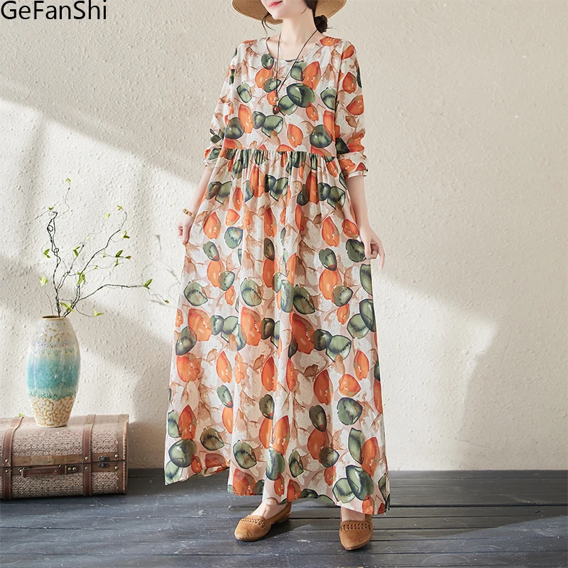 

Женское пляжное платье с длинным рукавом, повседневное Свободное длинное платье с принтом в Корейском стиле, элегантная одежда в богемном стиле, весна-лето 2024