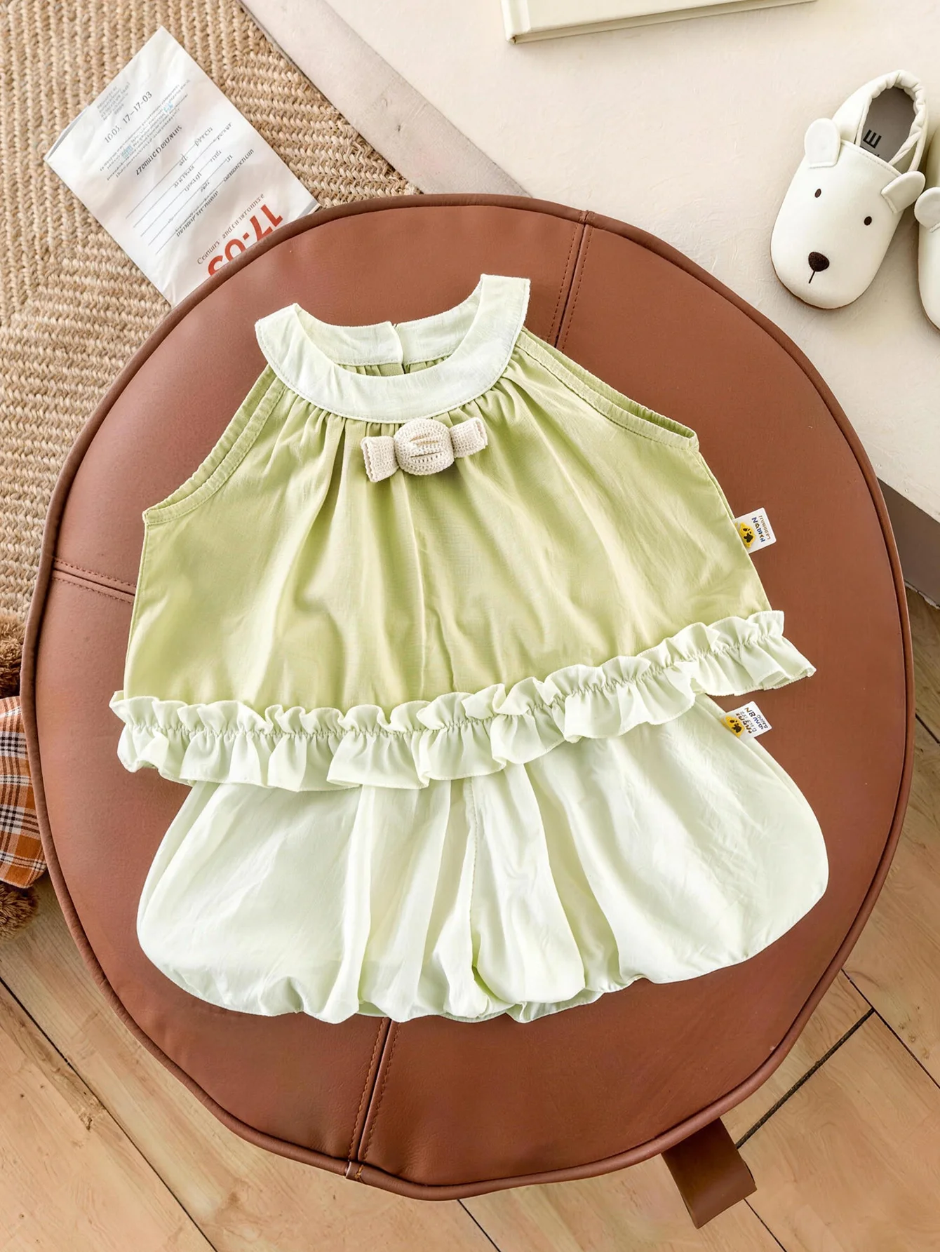 

Summer new arrival girls' set, baby girls' lace sleeveless top and flower bud short pants, children's two-piece summer set