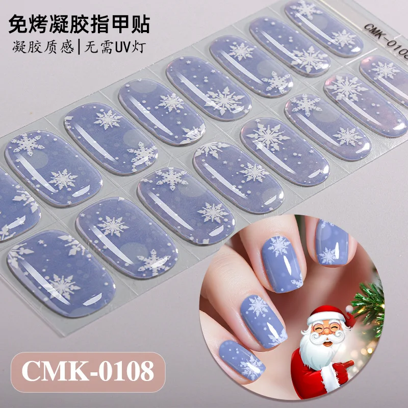 1 hoja de envolturas de uñas de Gel de Navidad UV sin hornear, diseños de hojas de flores, pegatinas adhesivas para uñas de invierno de Año Nuevo, calcomanías de decoración