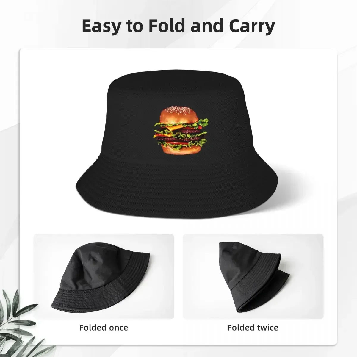 Topi Ember 2 Pola Burger Keju Ganda Topi Panama Topi Bob Anak-anak Topi Nelayan Dapat Dibalik Topi Uniseks Memancing Pantai Musim Panas