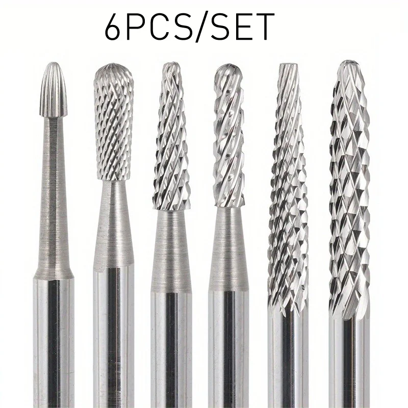 

6PCS/SET Tungsten Carbide Nail Drill Bits Nails Electric Files Tools Fine Grinding Bar Milling Cutter For Manicure Pro Efile