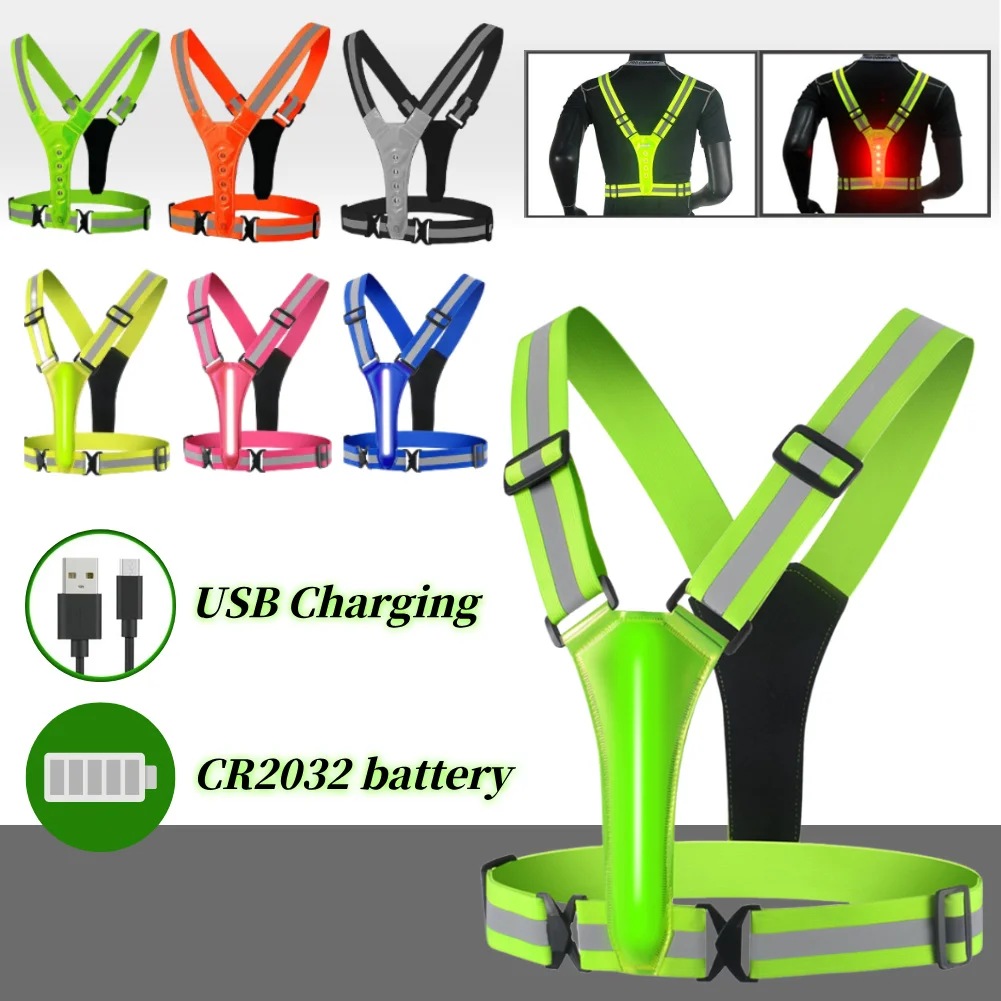 反射安全ベスト 調節可能 & 弾性 高視認性ランニングベスト LED 安全ランニングベスト ランナー用 夜間ウォーキング