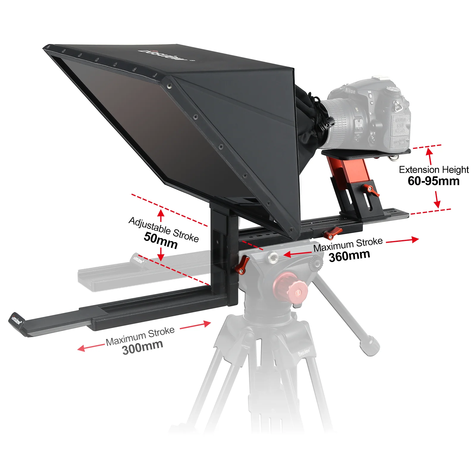 Desview กระจกหน้าจอสูงอลูมิเนียมอัลลอยด์17 "Teleprompter สำหรับ iPad/DSLR/กล้องถ่ายวิดีโอมุมกว้าง TP170การบันทึกวิดีโอเลนส์กล้องถ่ายรูป